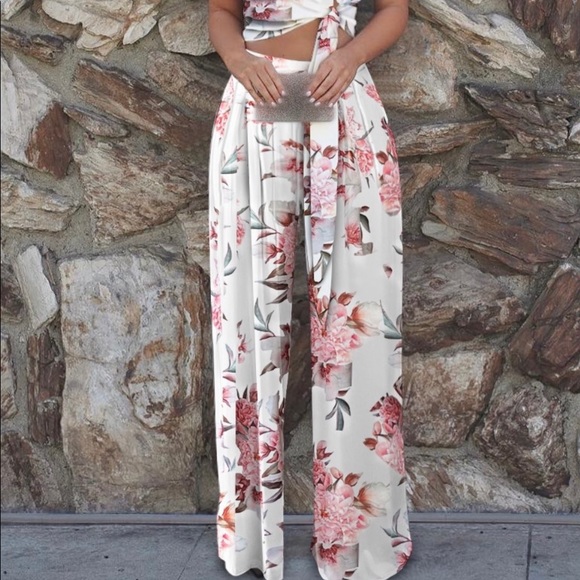 Floral Print Top & High Waist Pant Sets - Picture 2 of 3